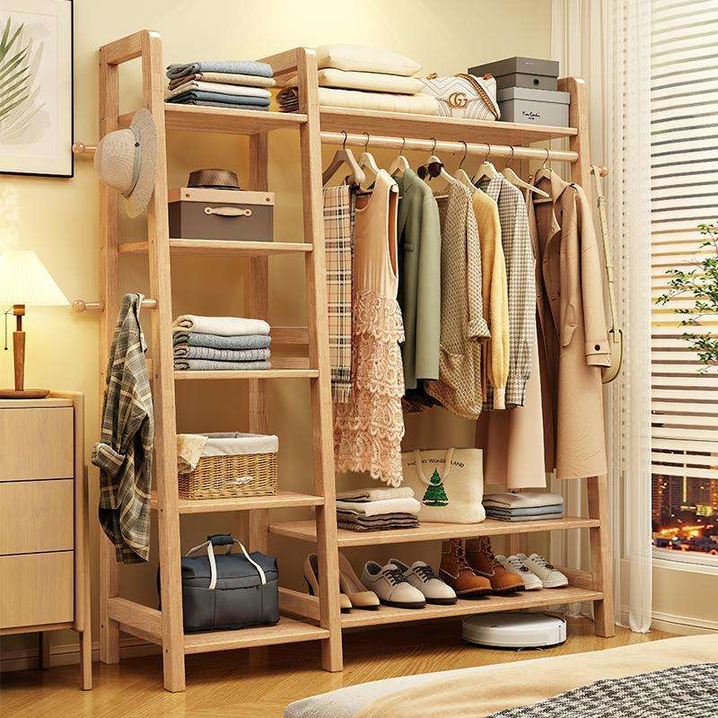 Solid Wood Clothes Rack – Large-Capacity Wardrobe Organizer for Bedroom, Minimalist Hanging & Storage Stand - Image 1