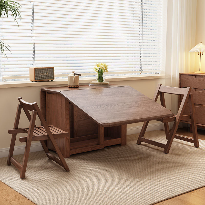 Solid Wood Folding Dining Table Set – Space-Saving Rectangular Table with Chairs for Small Homes thumbnail 4