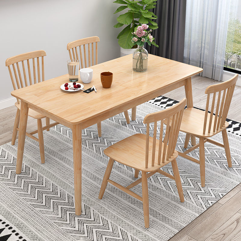 Nordic Solid Wood Dining Table Set – 4/6-Seater Rectangular Table for Small Spaces - Image 1