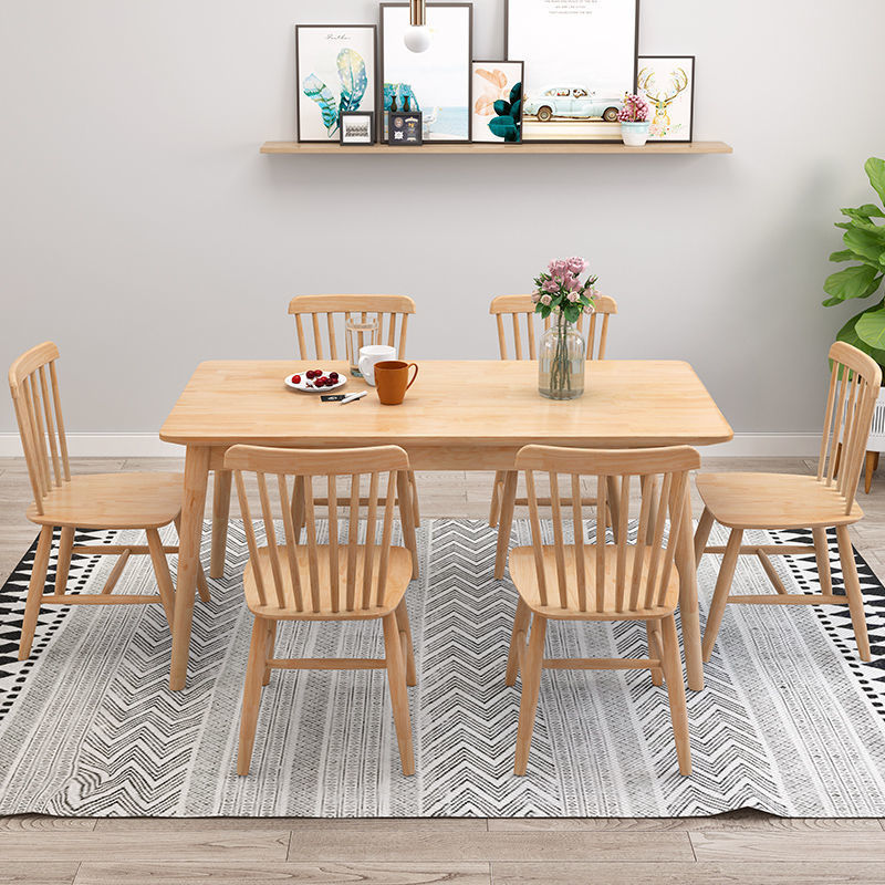 Nordic Solid Wood Dining Table Set – 4/6-Seater Rectangular Table for Small Spaces thumbnail 4